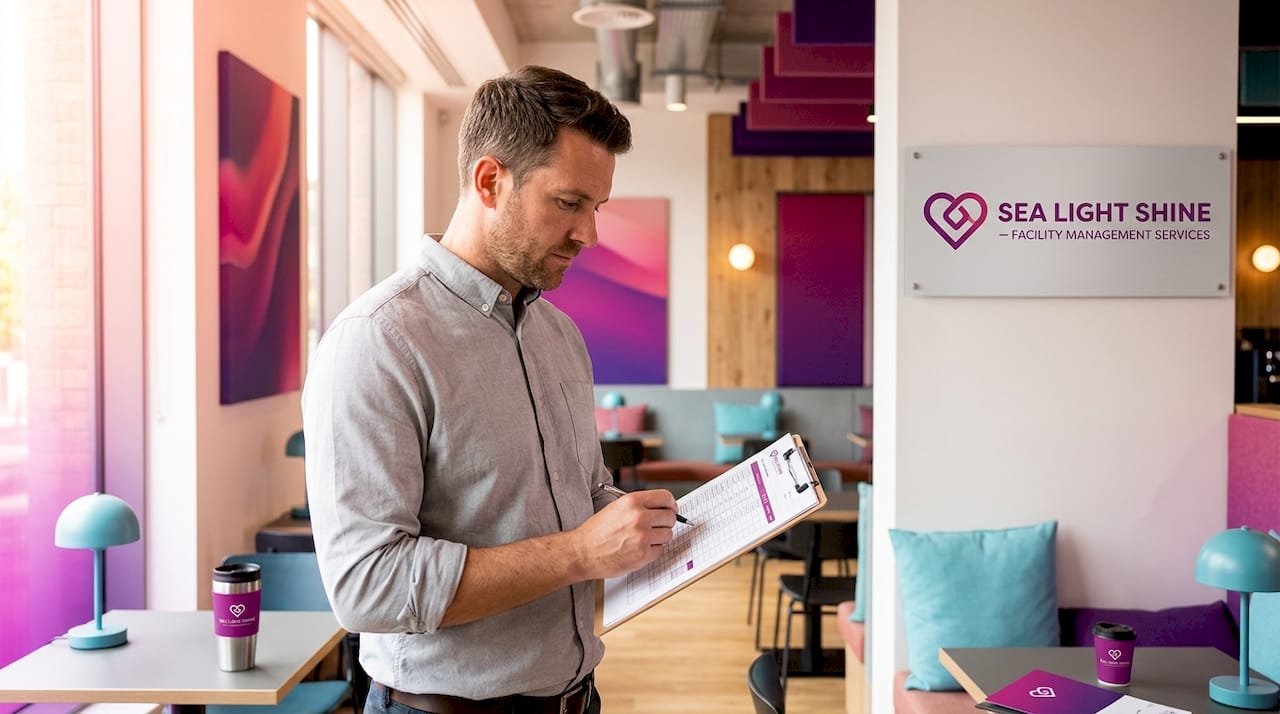 Facilities manager reviewing office cleaning schedule